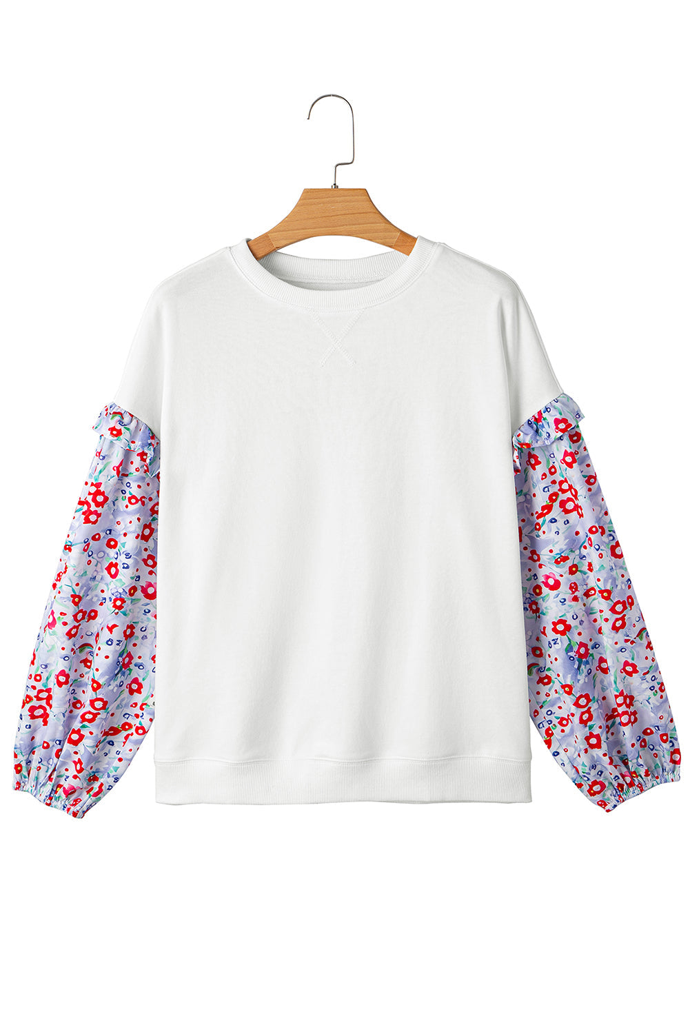 Ruffled Balloon Floral Balloon Sleeve Patchwork Loose Blouse