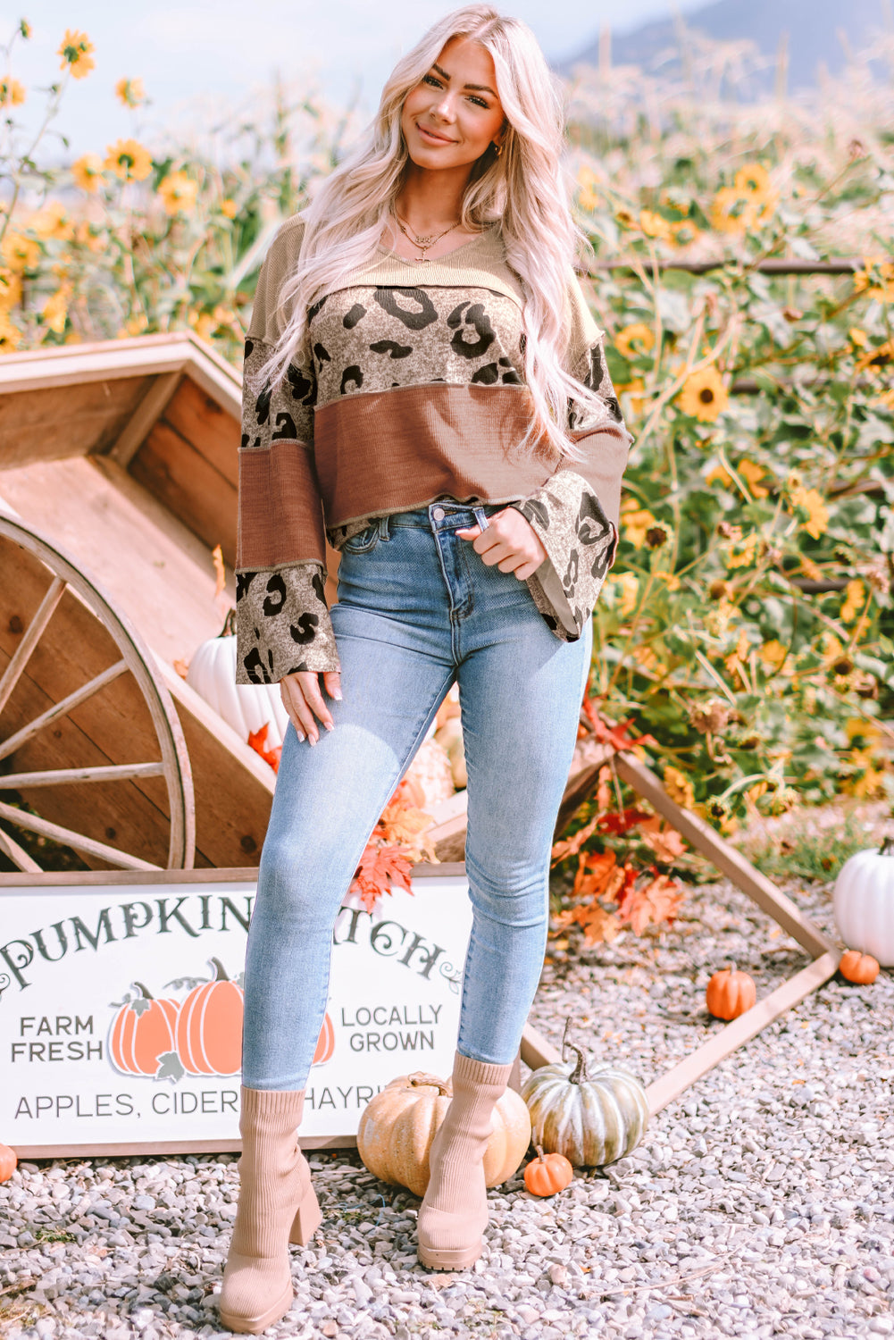 Knit Top for Women Loose Sleeve Color-Block
