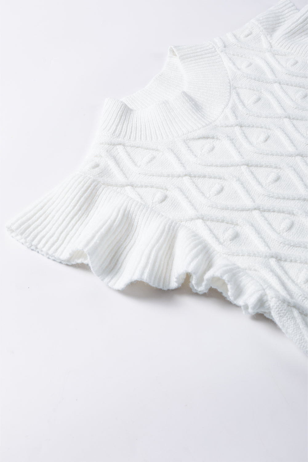 Women's Vest Featuring Textured Ruffle-Trimmed Mock Neck Knitted