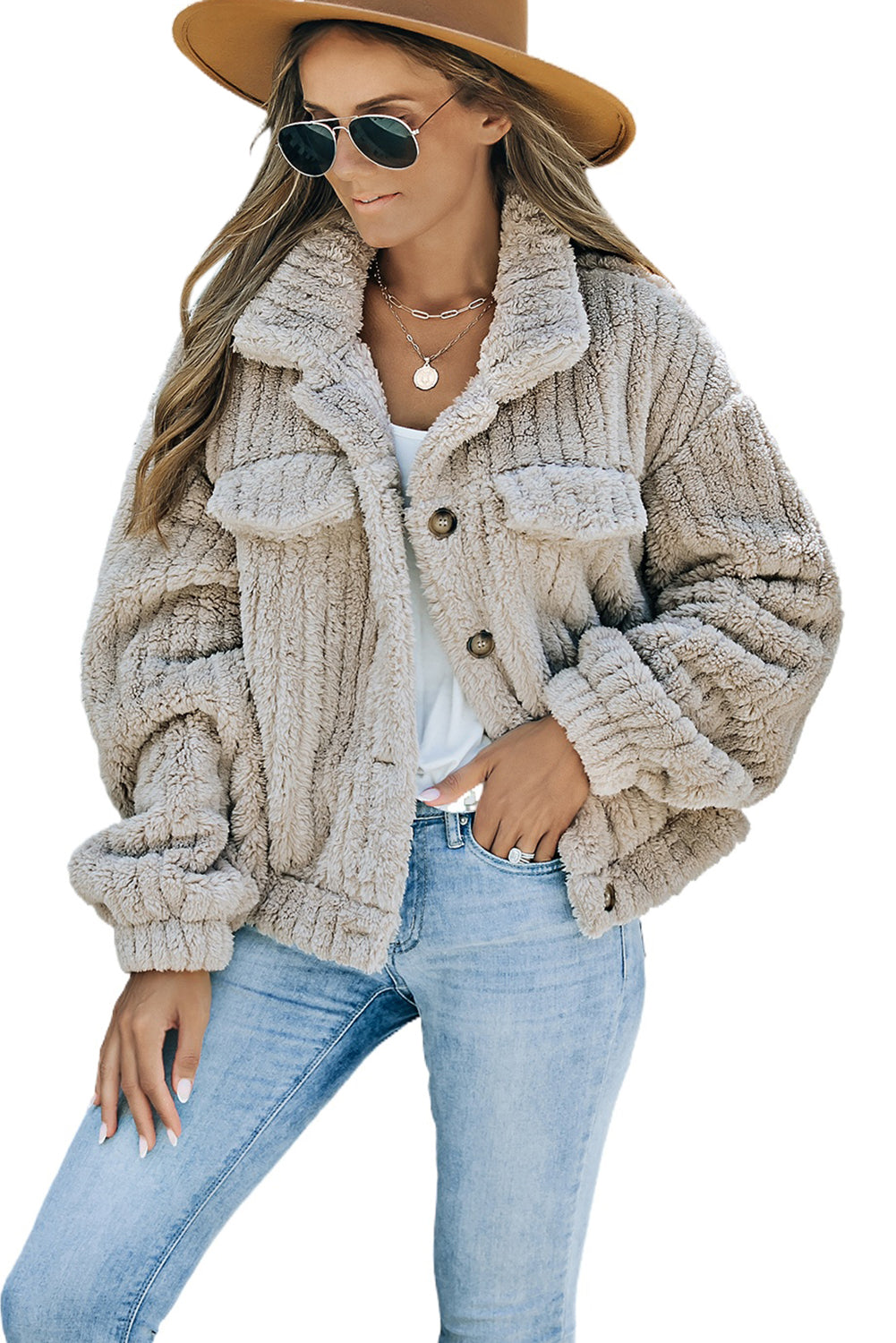 Women's Button Plush Fleece Jacket