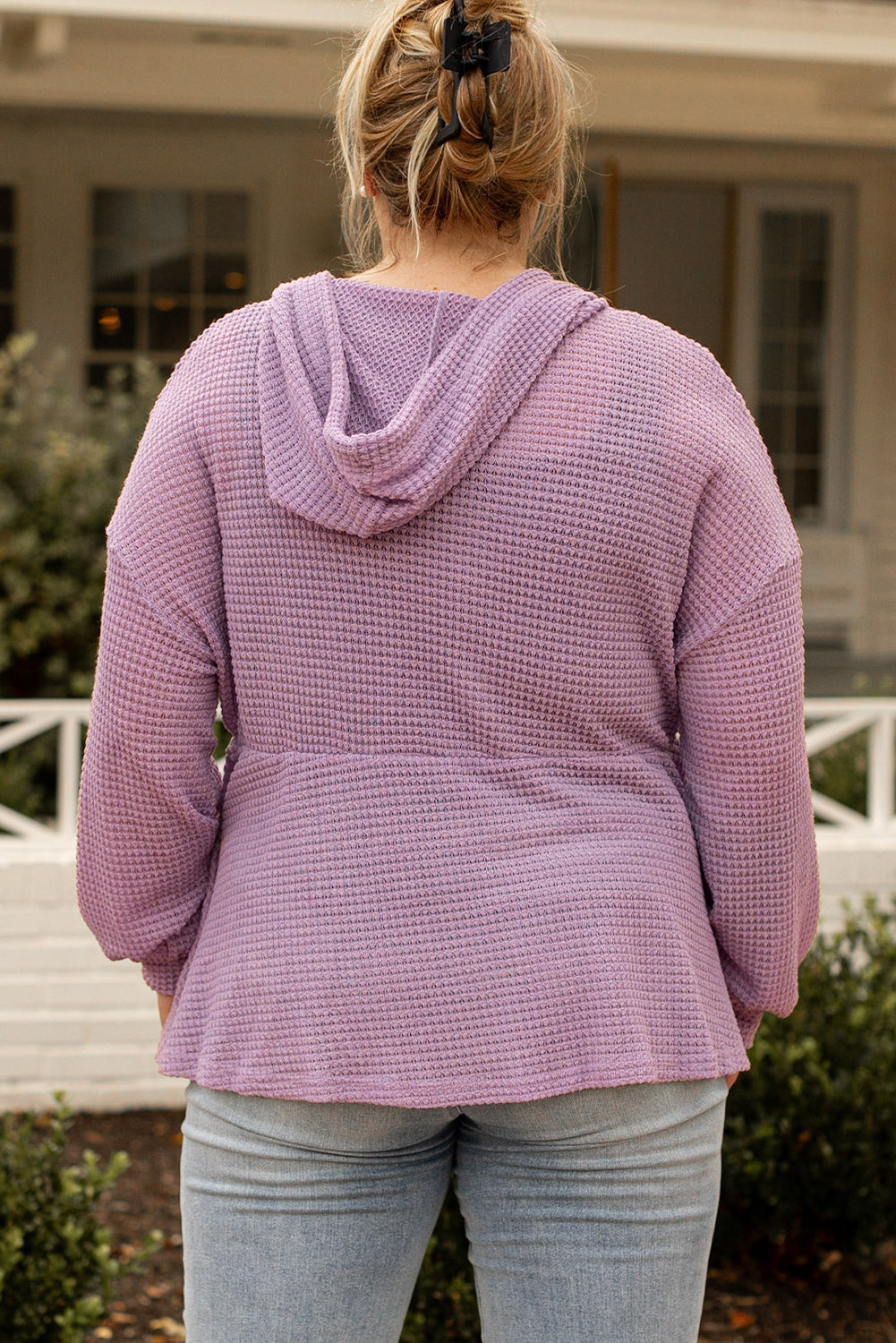 Women's Knit Top Featuring Hooded Waffle Plus Size