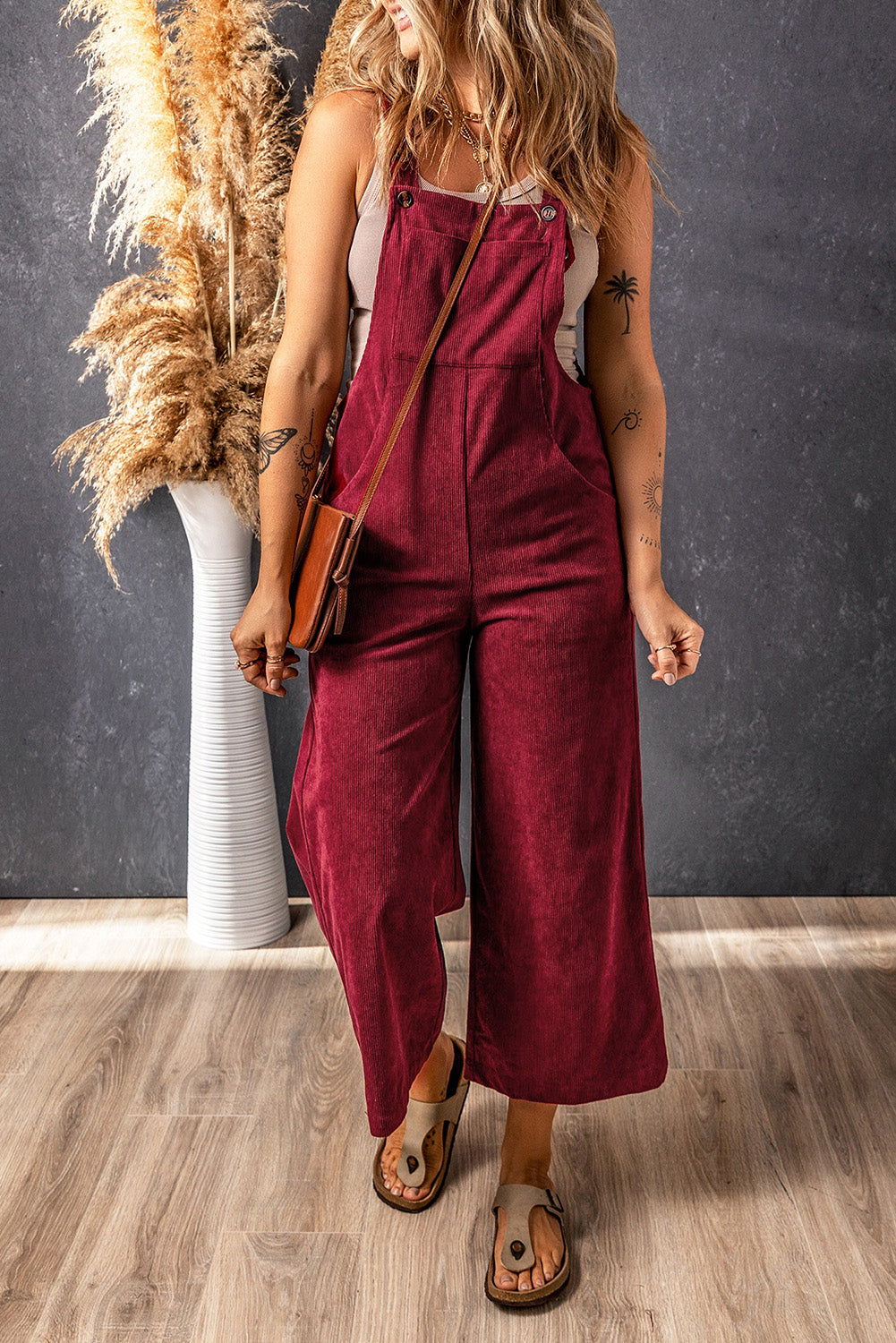 Women's Overalls Featuring Bib Cord Wide-Leg