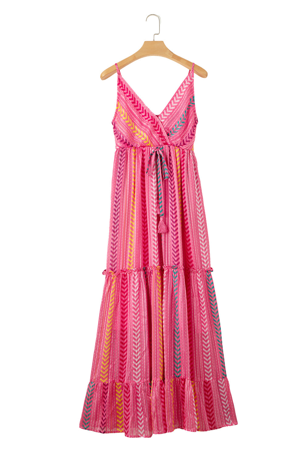 Women's Tassel Tie V Neck Wrap Maxi Dress