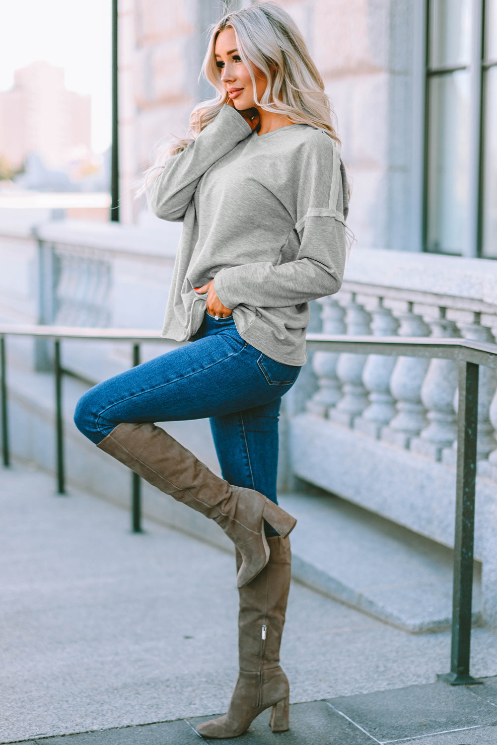 Women's Top with Pocket-Detail Oversized Drop Sleeve