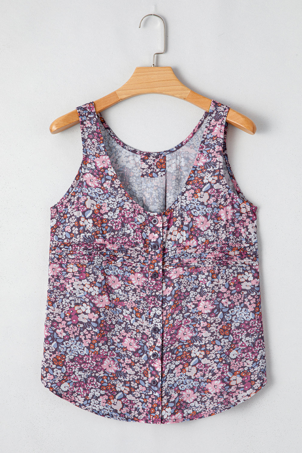 Boho Floral Pleated Button-Front Tank Top