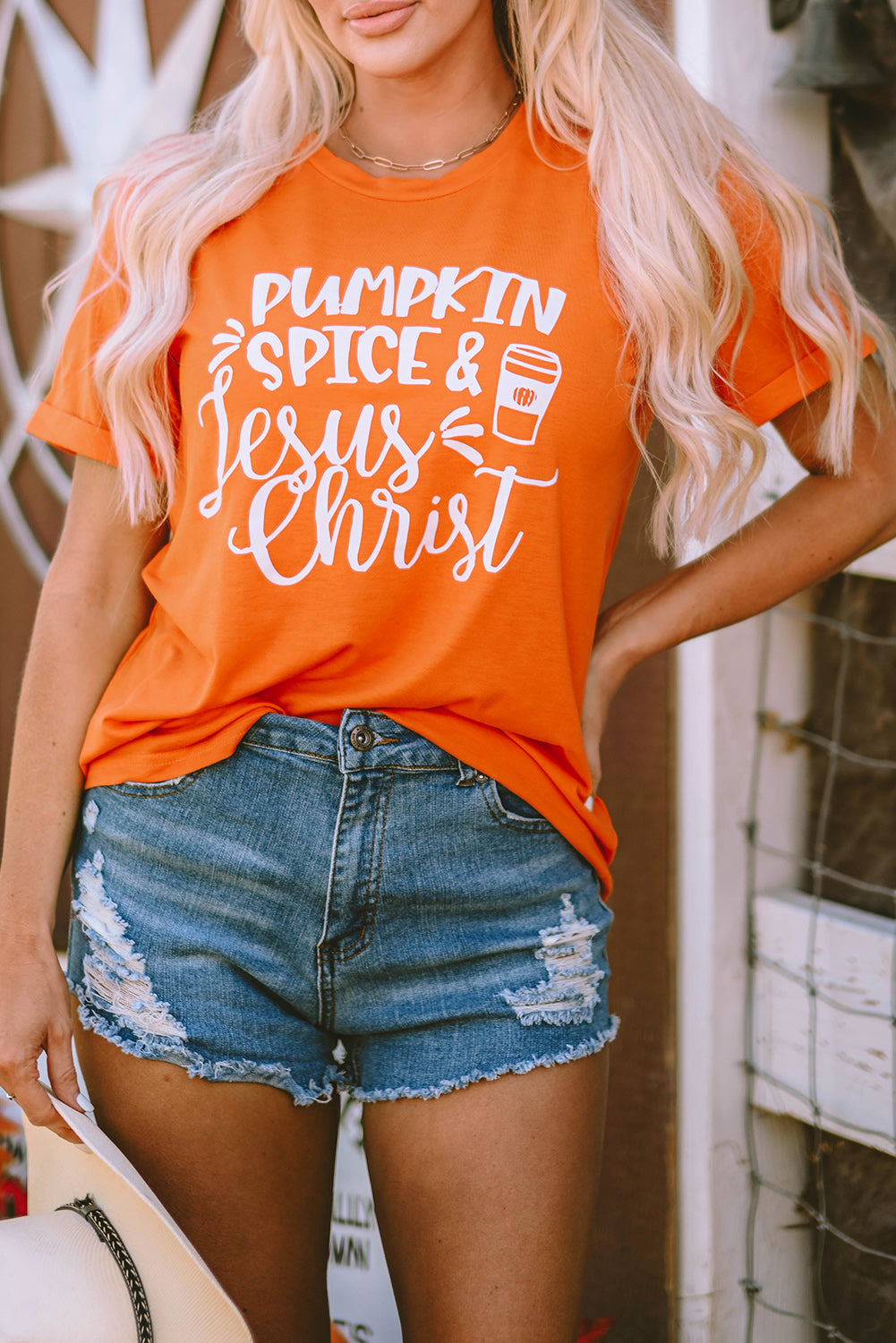 Women's T-shirt with PUMPKIN SPICE & Jesus Christ Graphic-Print