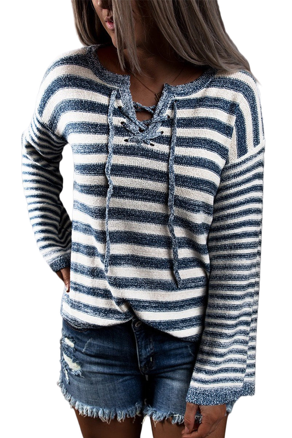 Sweater for Women Striped Knitted Tie up