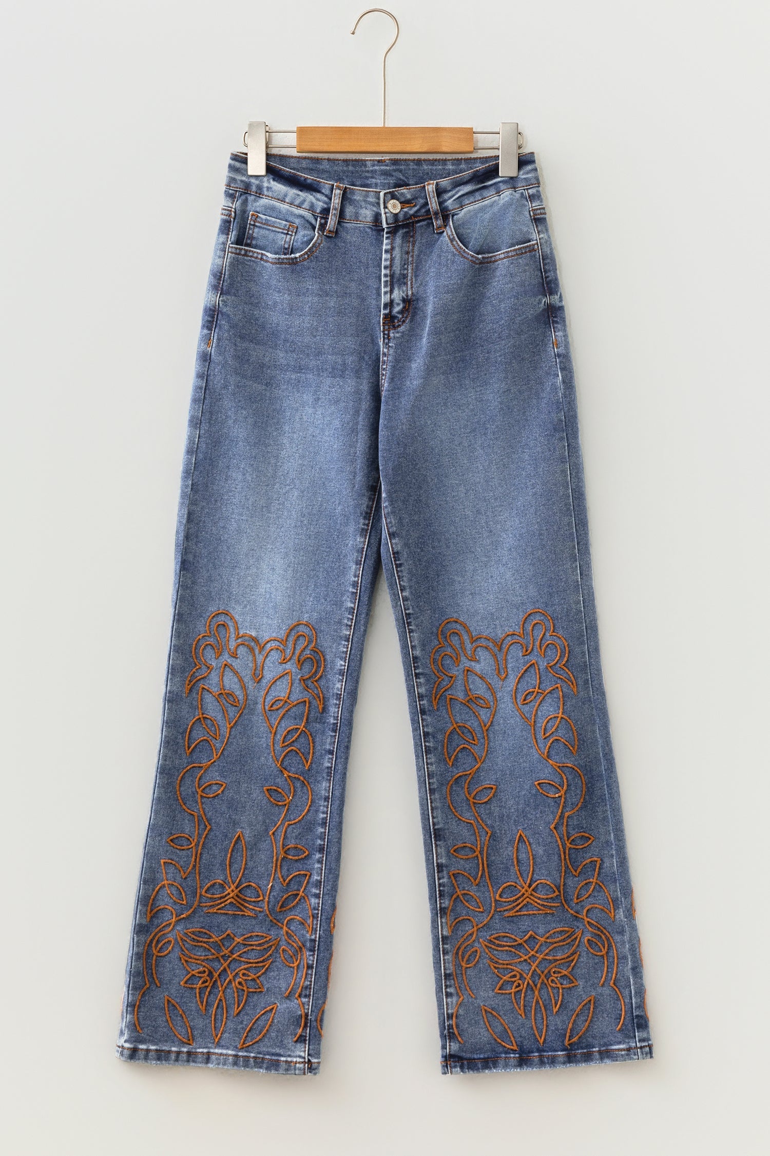 Embroidered Flare Leg Jeans in Ashleigh Blue