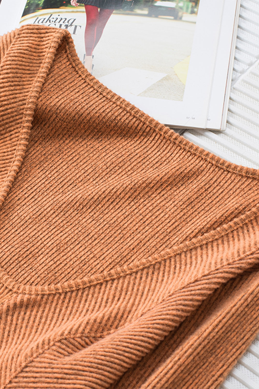 Women's Top Featuring U Neck Textured Long-Sleeve