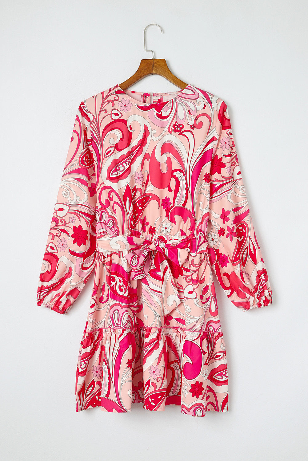 Mini Dress for Women Belted Paisley Keyhole Back