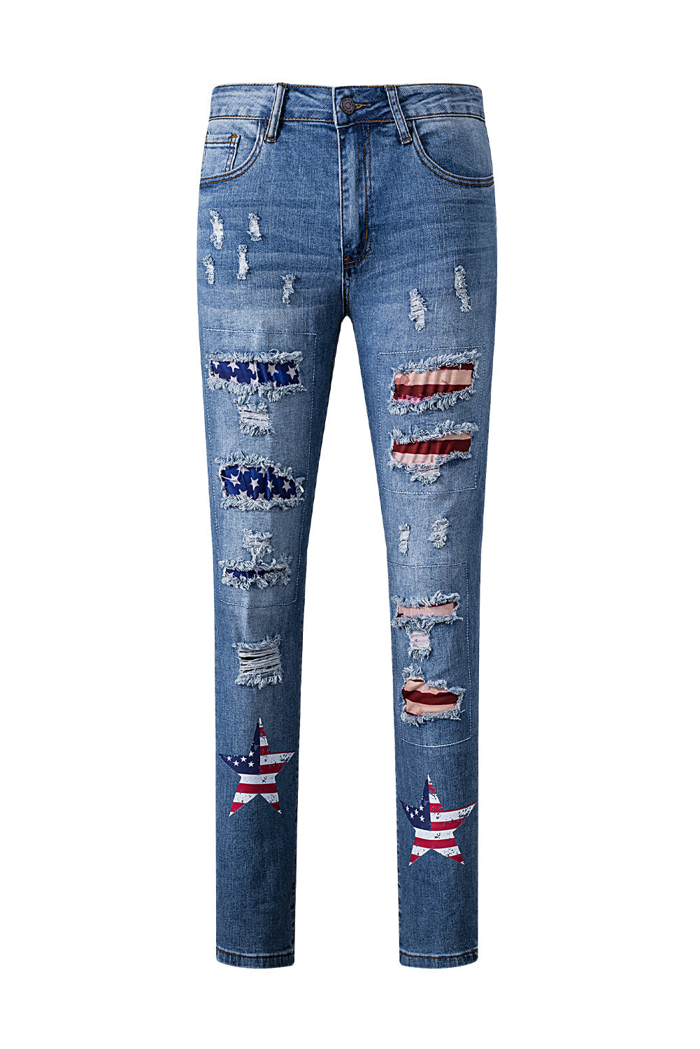 Women's American Flag Patched Distressed Jeans