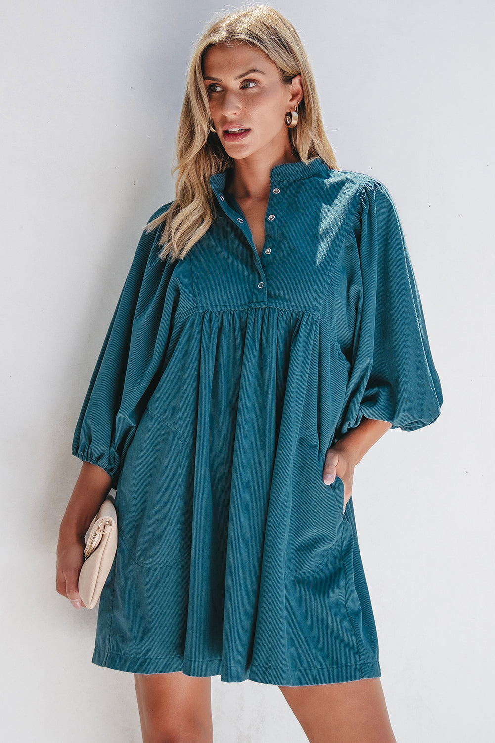 Women's Dress with Bracelet-Length Sleeve Empire-Waist
