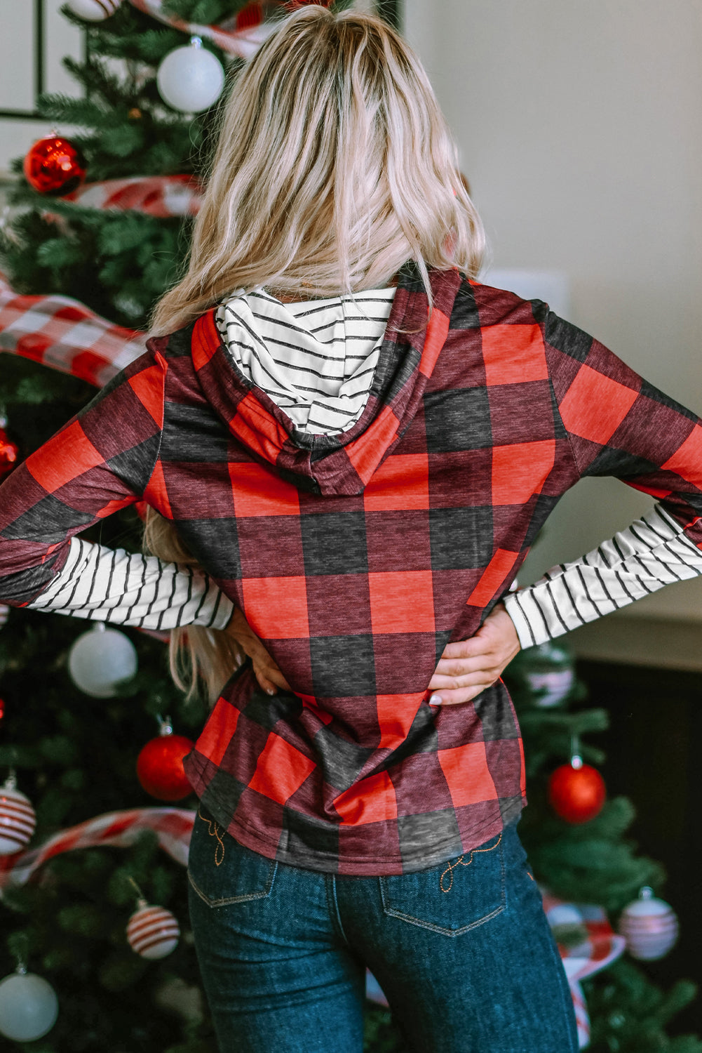 Women's Hoodie Featuring Plaid Christmas Tree Graphic-Print