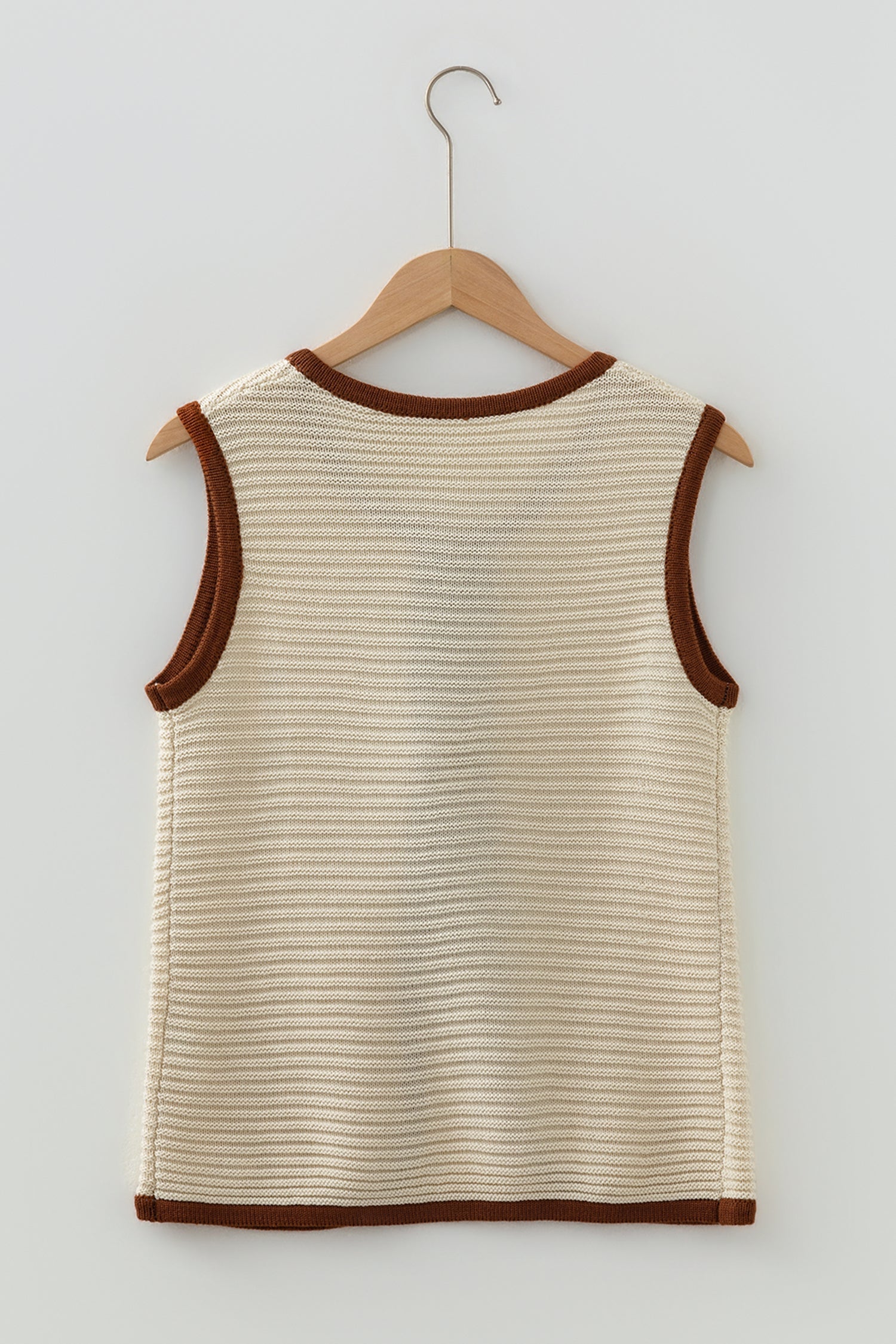 Horizontal Contrast Rib-Knit Knit Trim Ties Front Knit Top Vest