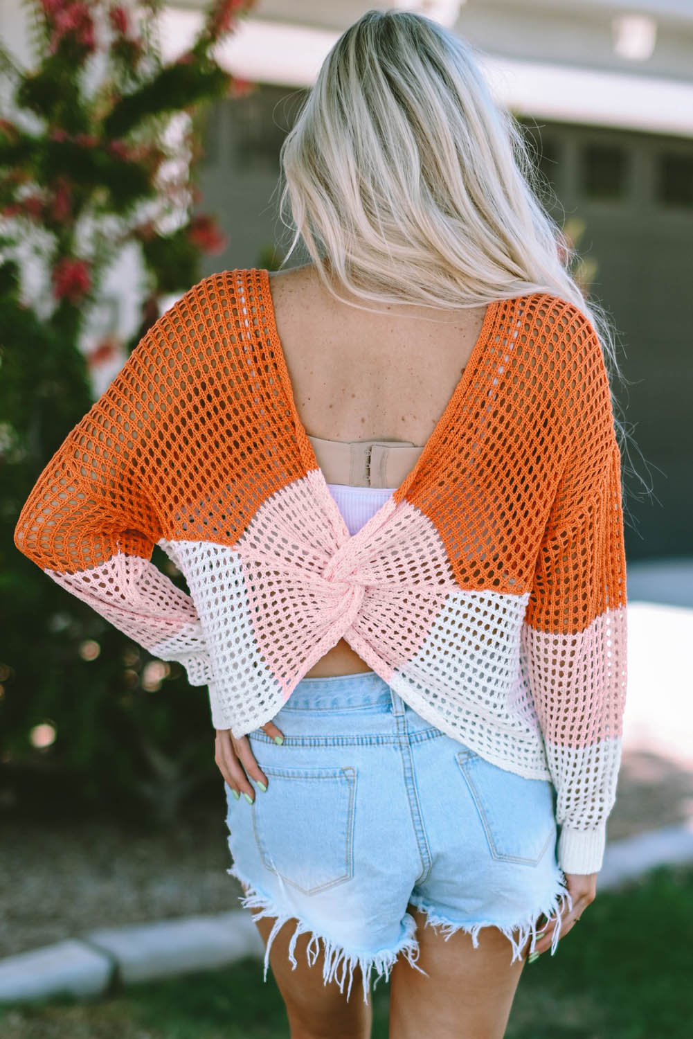 Women's Eyelet Twisted Back Knit Top