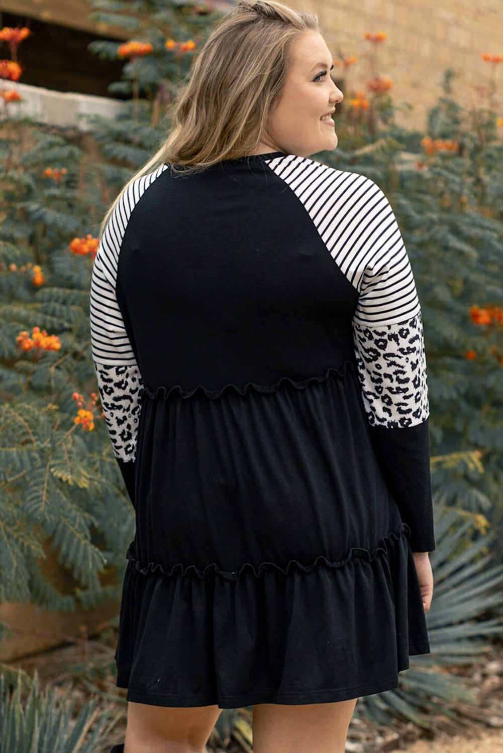 Women's Dress Featuring Striped Layered Plus Size