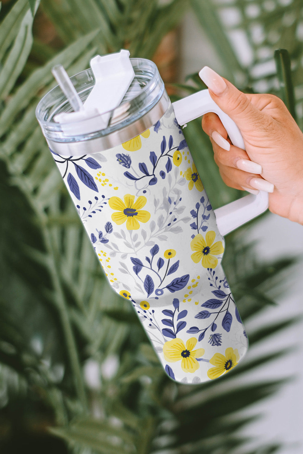 Print Stainless Flower Stainless Handled Large Tumbler 40oz