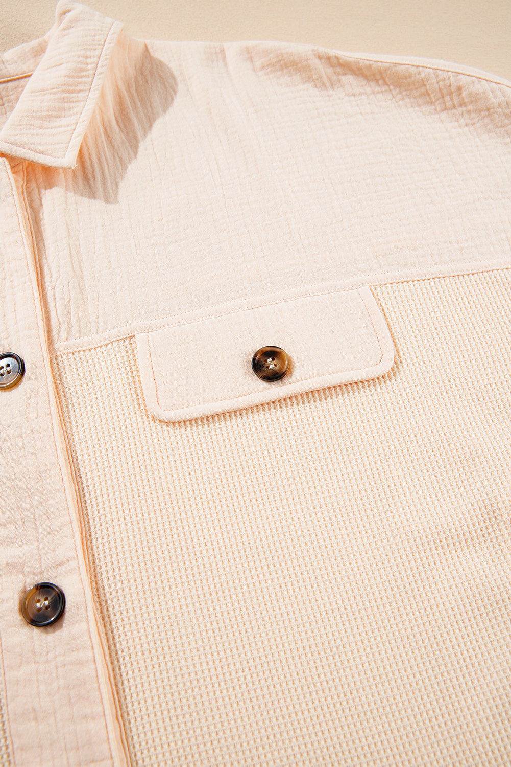 Waffle Splicing Short Batwing Sleeve Flap Detail Shirt