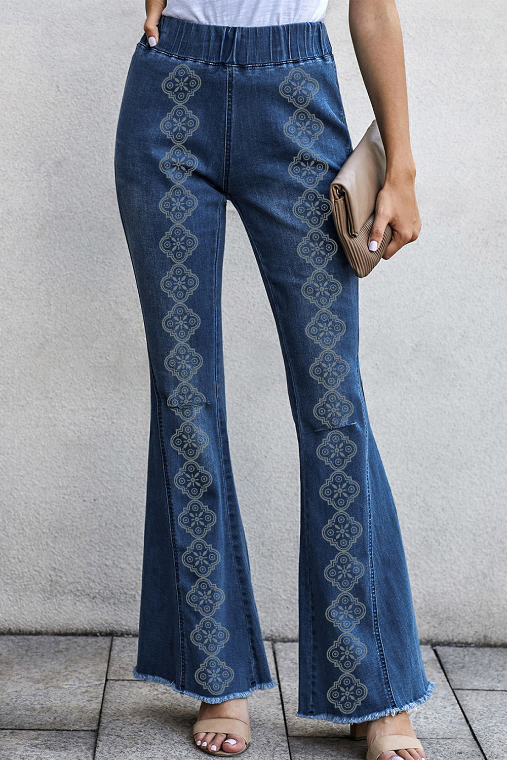 Women's Blue Raw-Edge Flared Jeans