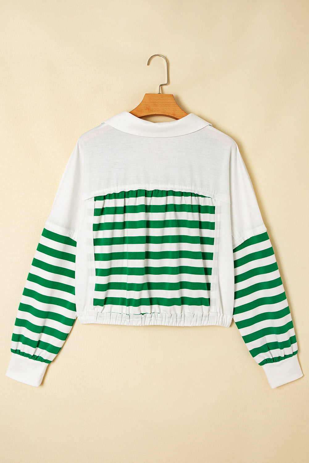 V-Neck Colorblock Collared Cropped Knit Pullover