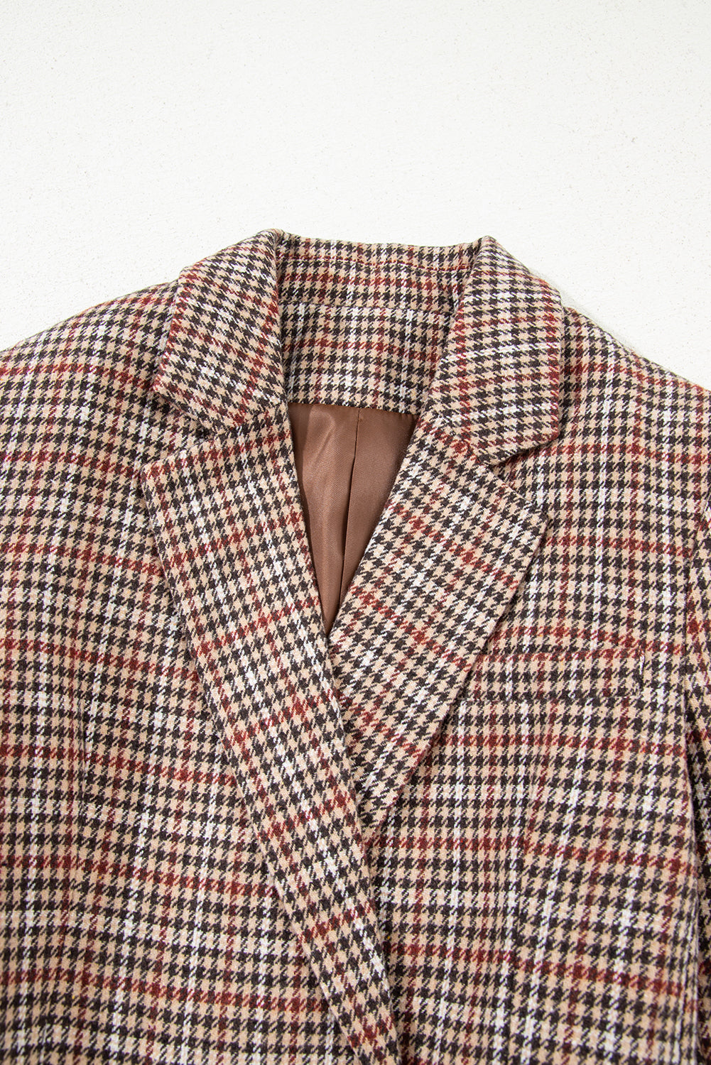 Houndstooth Lapel Collar Blazer in Brown