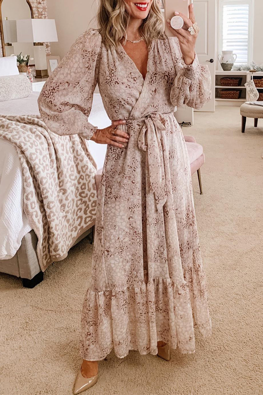 Maxi Dress for Women Surplice Bubble Sleeve