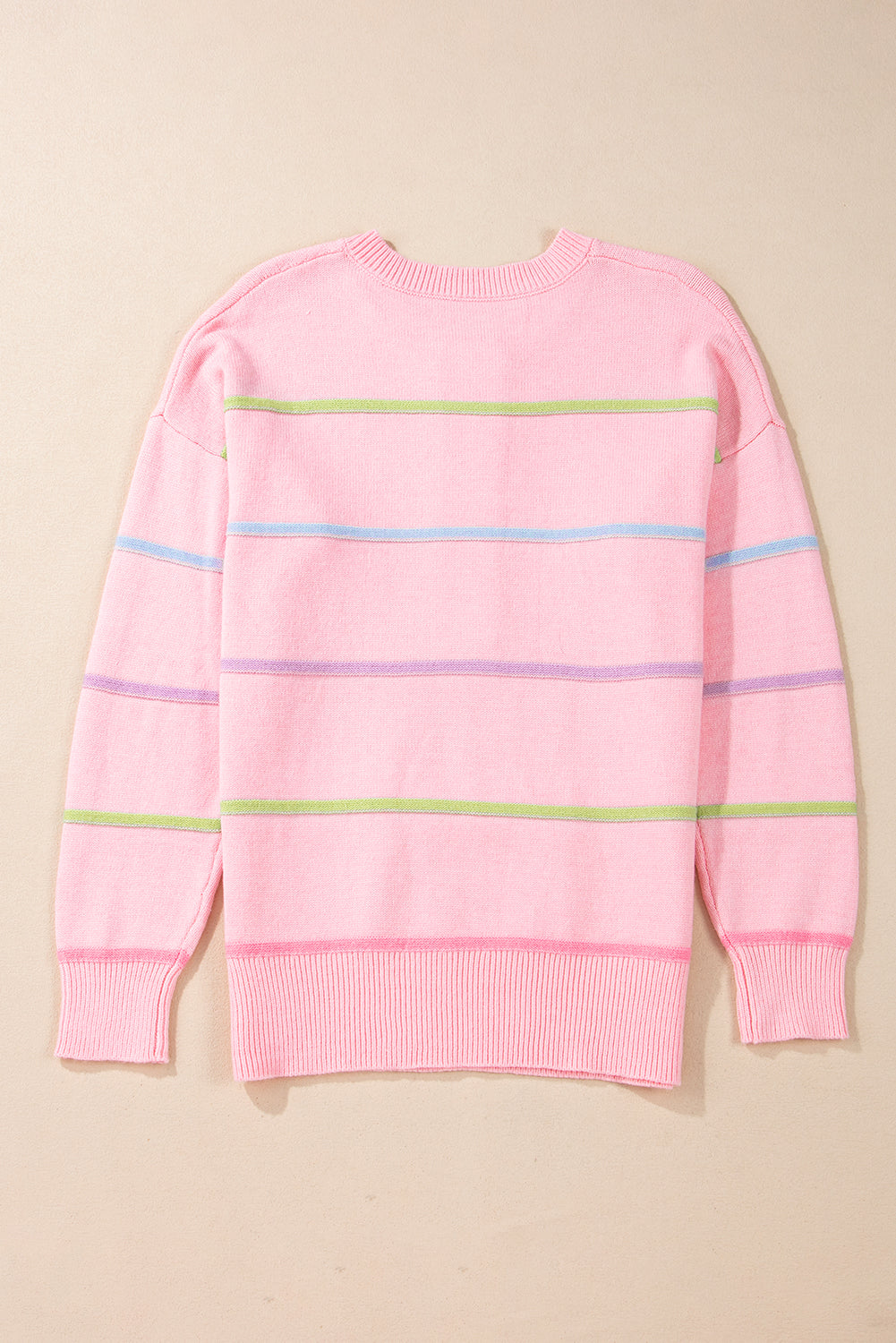 Rainbow Stripes Drop Shoulder Baggy Henley Sweater
