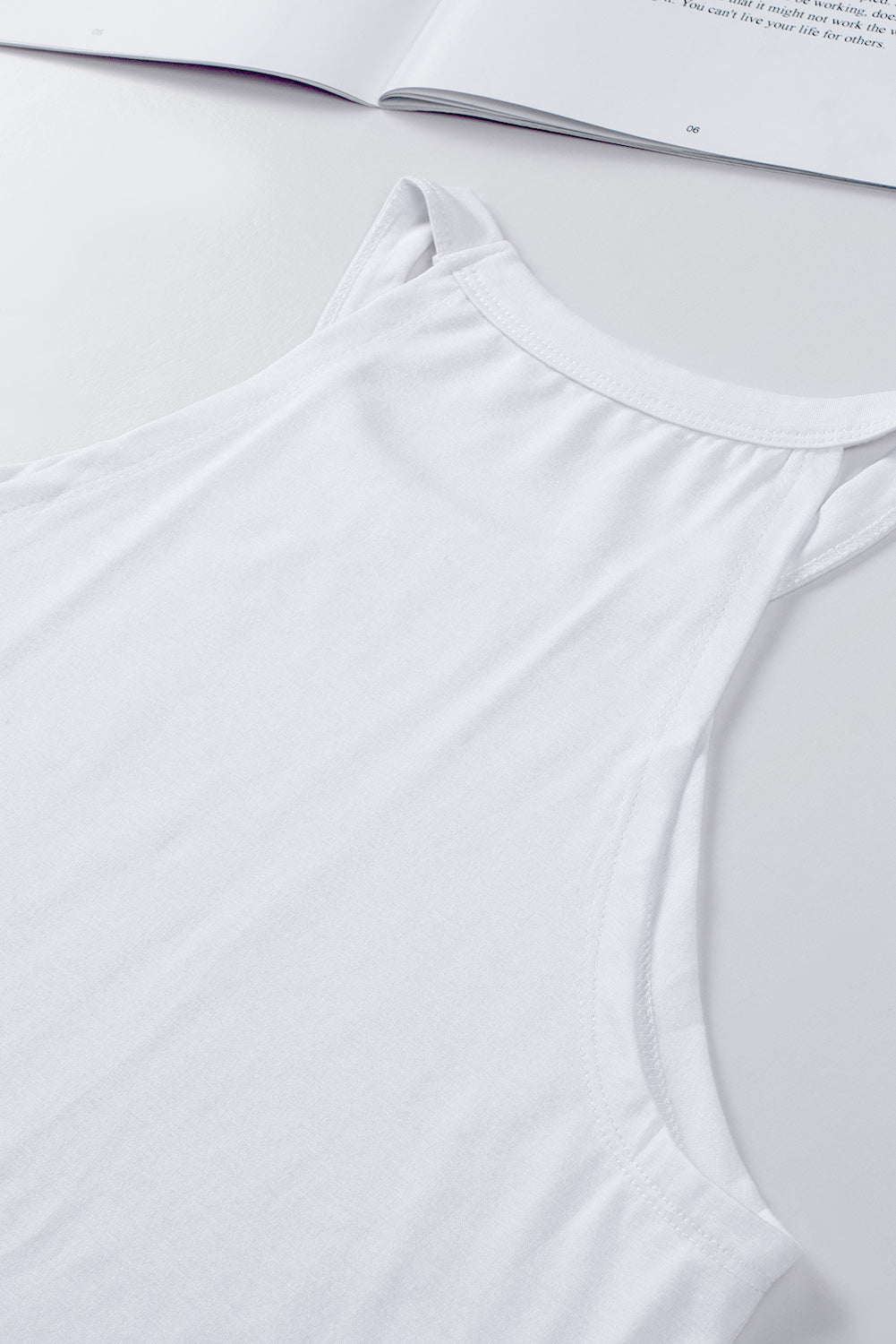 Women's Tank Top Featuring White Crew Neck