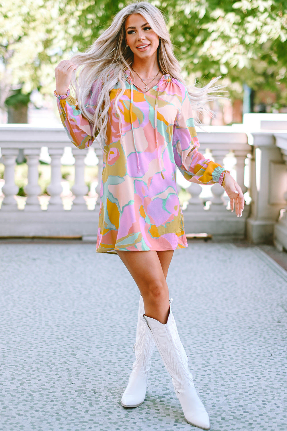 Mini Dress for Women Abstract Frill Split Babydoll