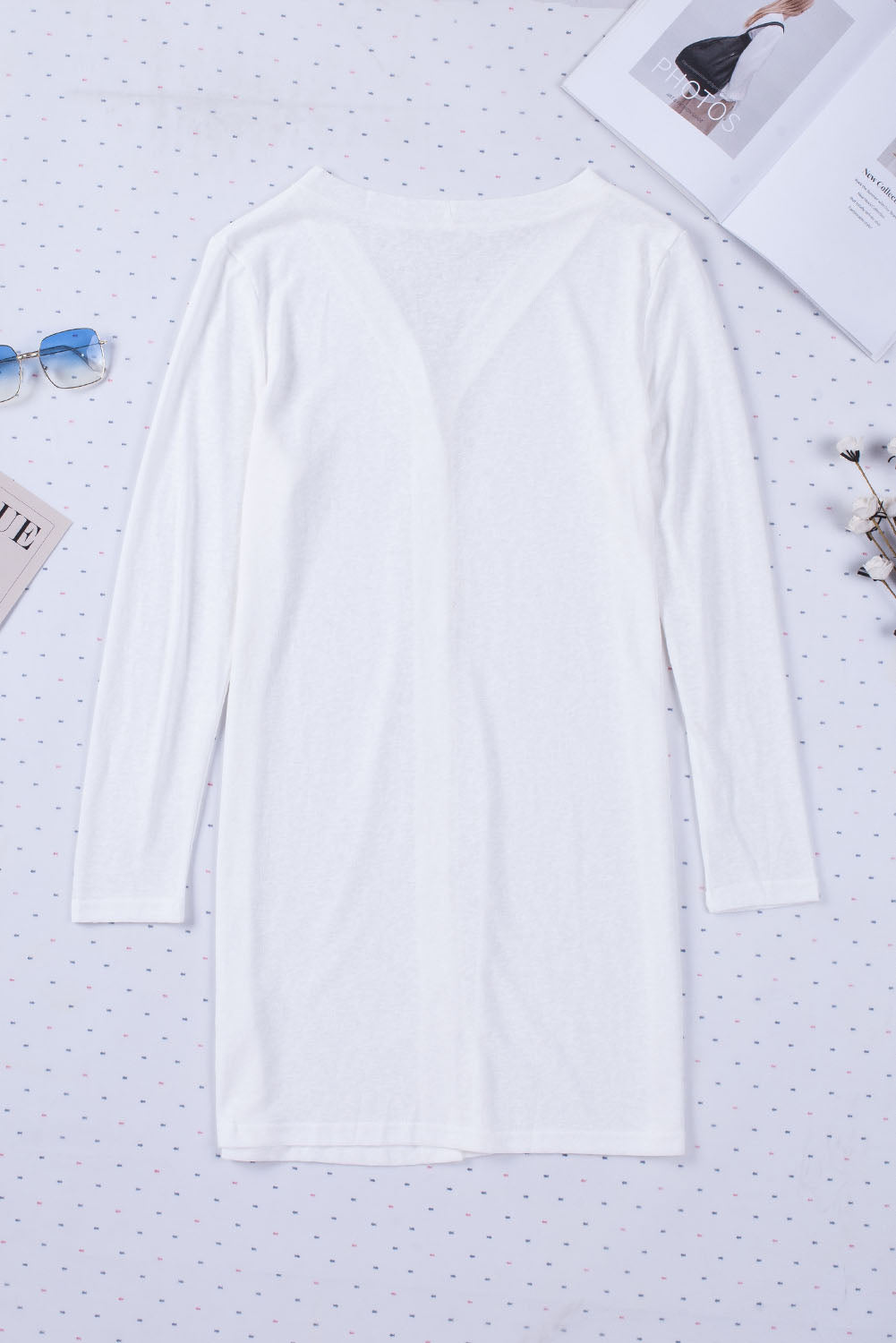 Women's Cardigan Featuring Solid Color Open-Front Buttons White