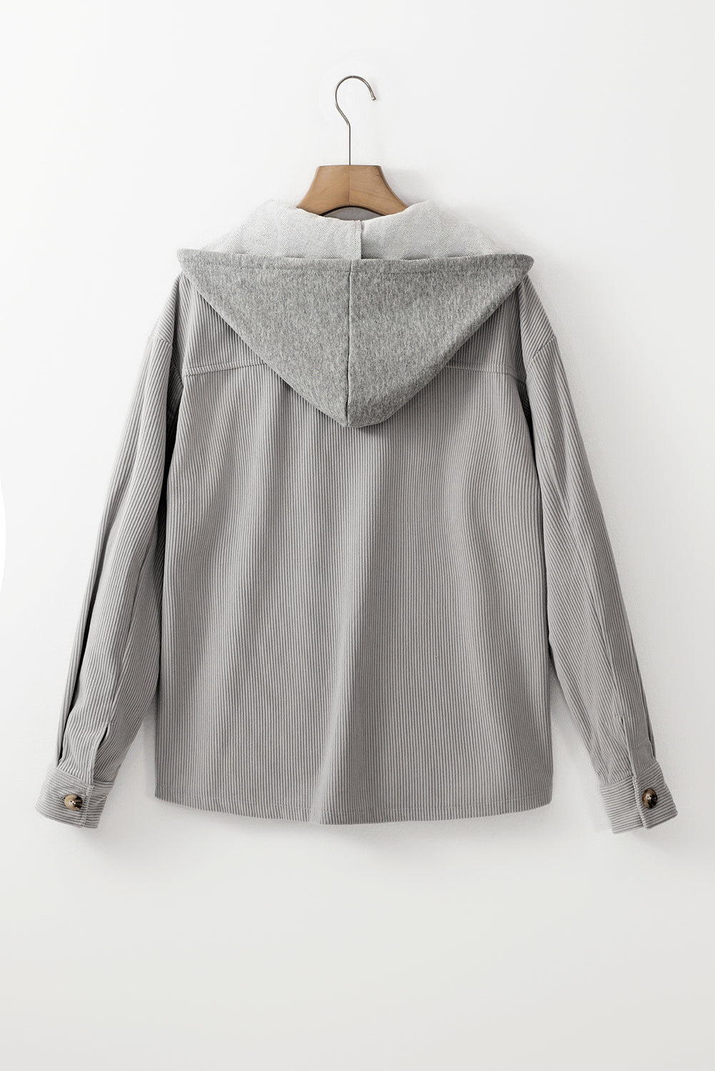 Hooded Drawstring Corduroy Shacket