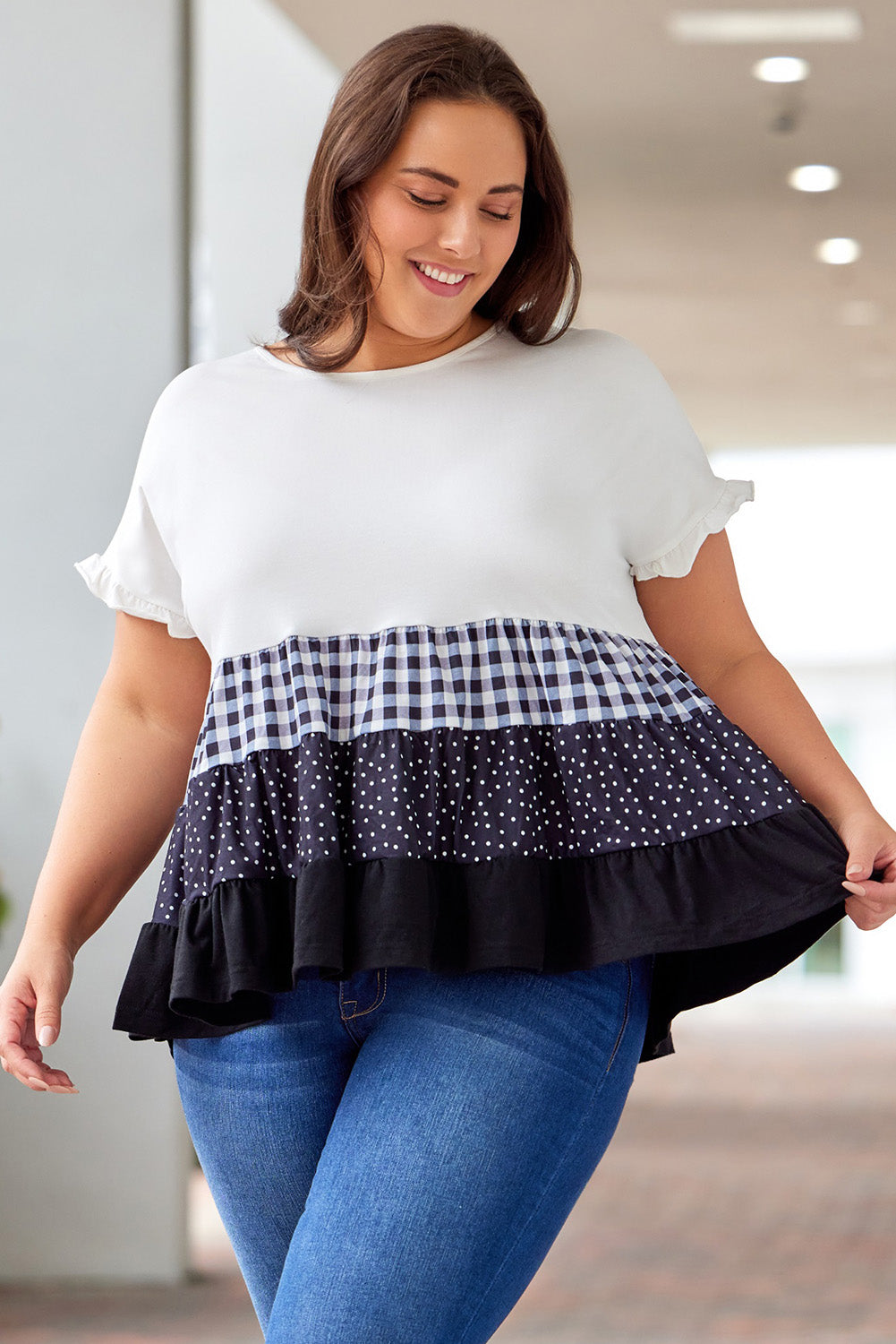 Babydoll Top for Women Plaid Plus Size
