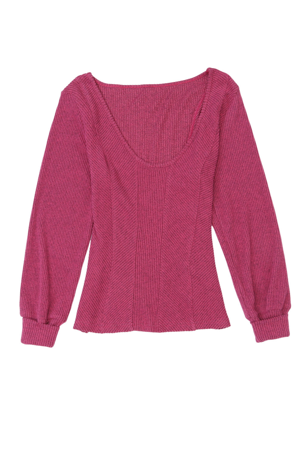 Women's Top with U Neck Textured Long-Sleeve