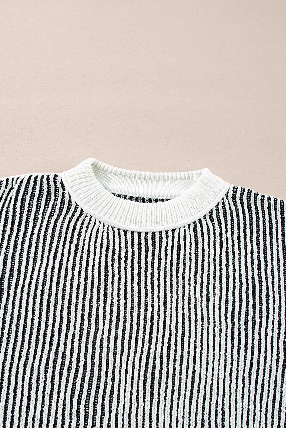Knit Striped Textured Contrast Edge Loose Knit Top