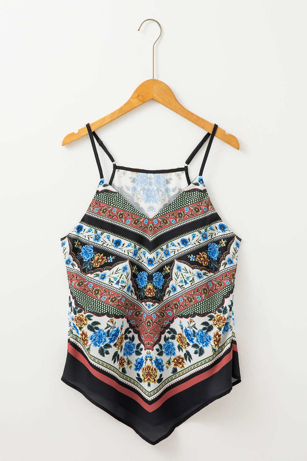 Mixed Floral Chevron Spaghetti Straps Tank