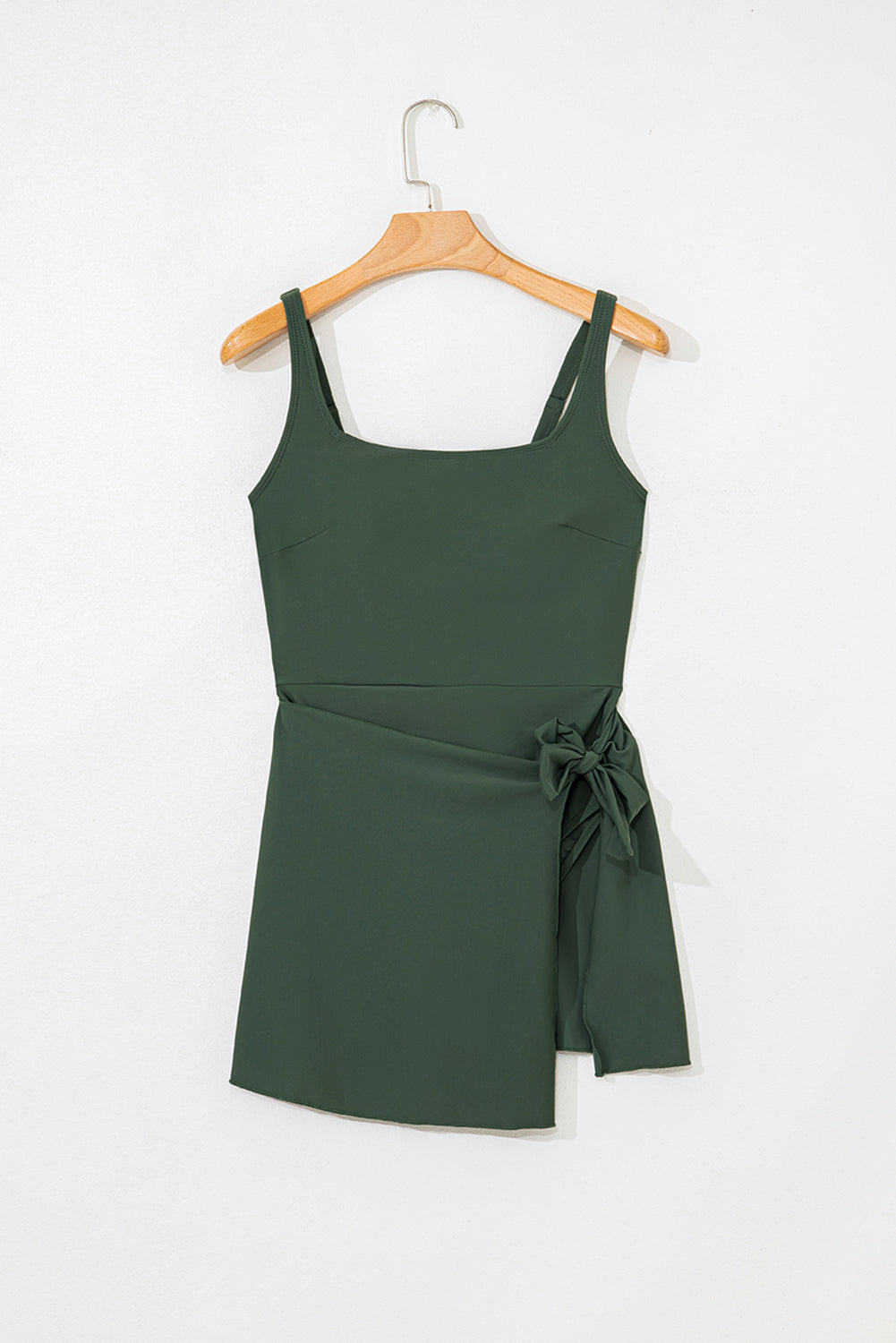 Side Tied Waist Square Neck Adjustable Straps A-line One Piece Swim Dress