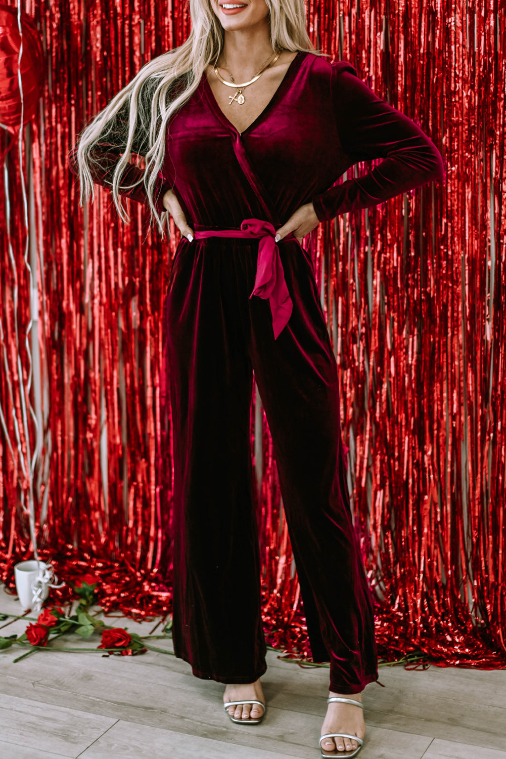Women's Leg Jumpsuit Featuring Wide Velvet Cut out Back