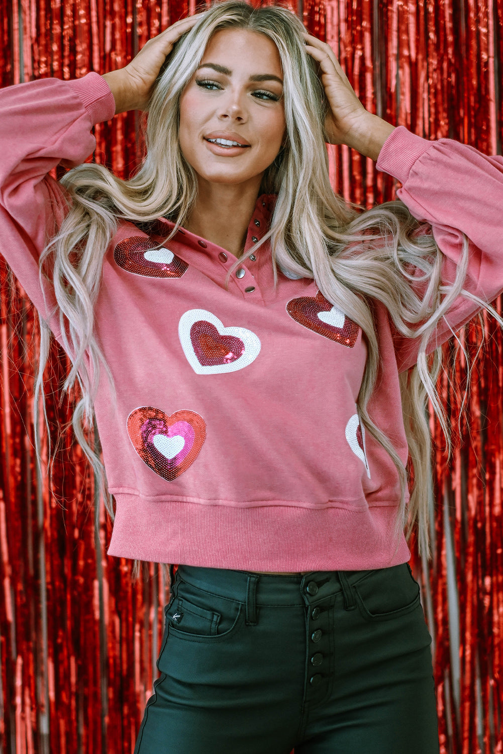 Women's Sweatshirt with Sequin Buttons Mineral-Washed