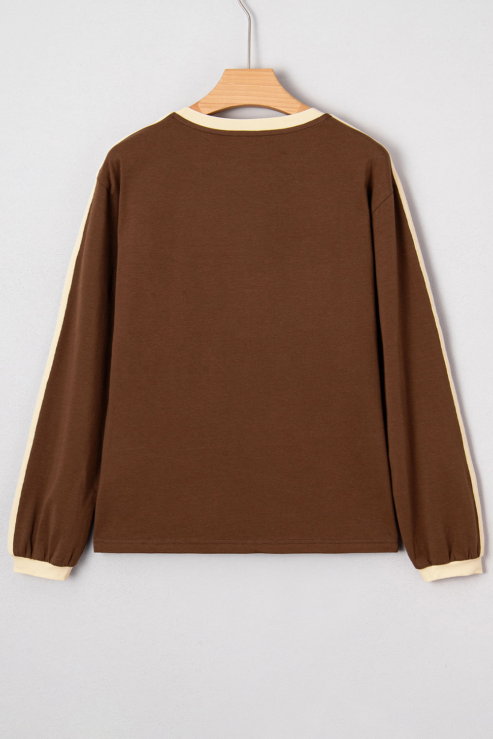 Varsity Contrast Striped Accent Crew-Neck Long-Sleeved T Shirt