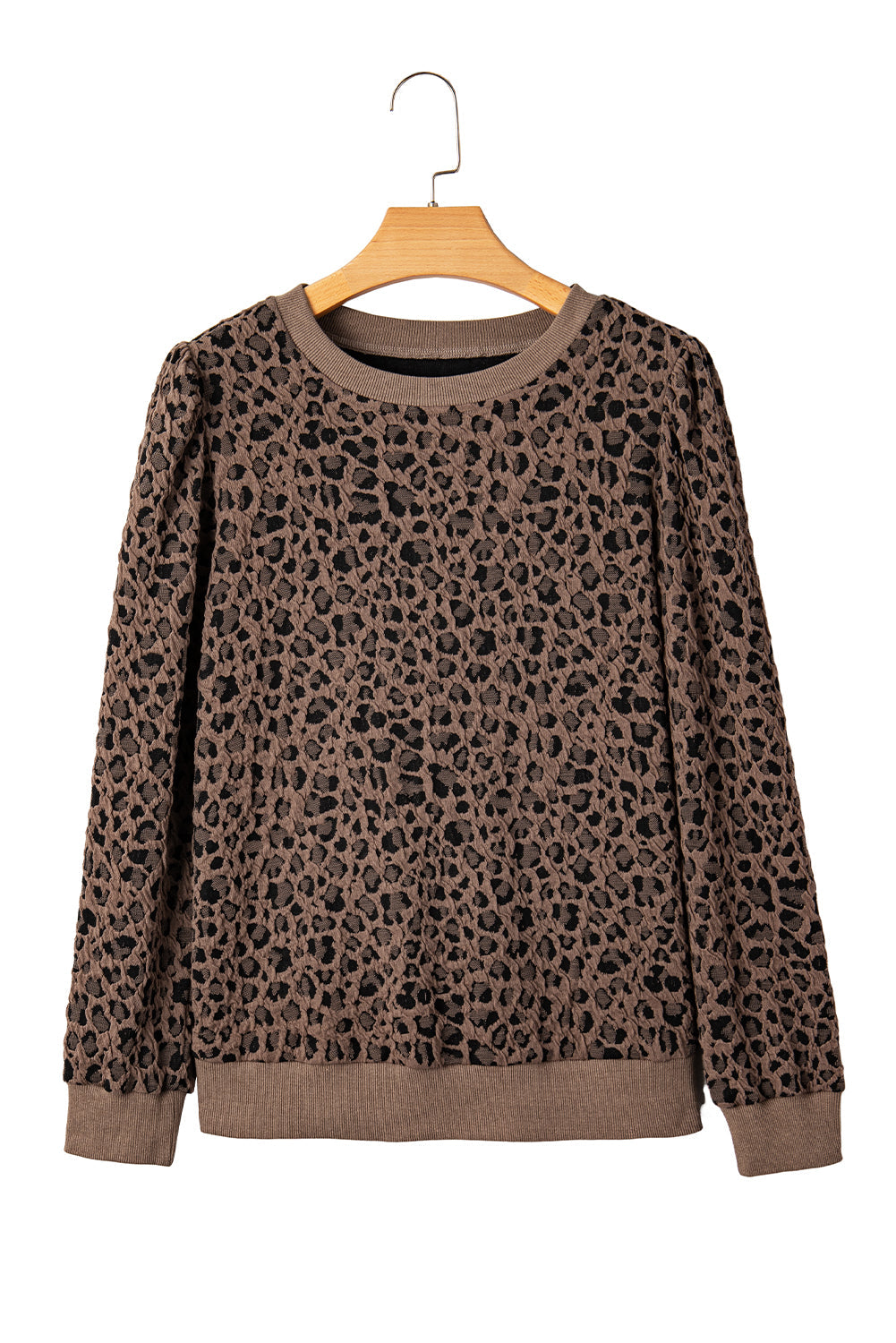 Rib-Knit Trim Leopard-Print Long-Sleeved Top