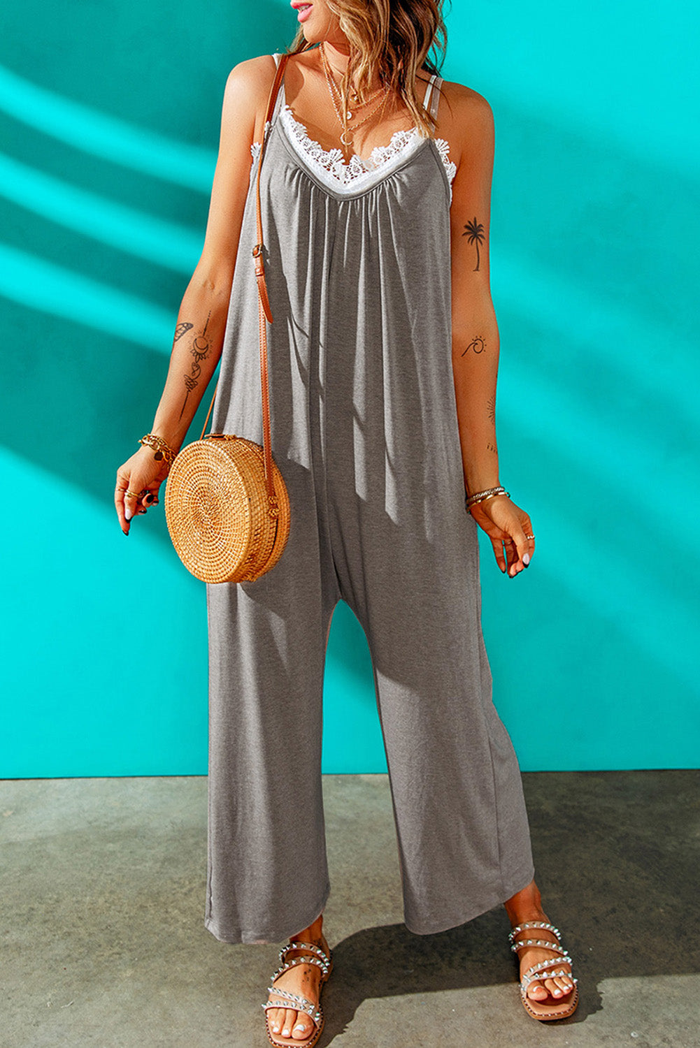 Women's Jumpsuits Featuring Spaghetti Straps Wide-Leg