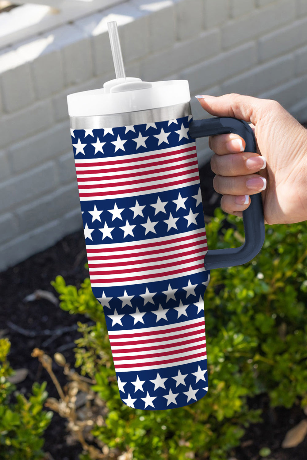 Stars Print and Stripes Handled Thermos Cup 40oz