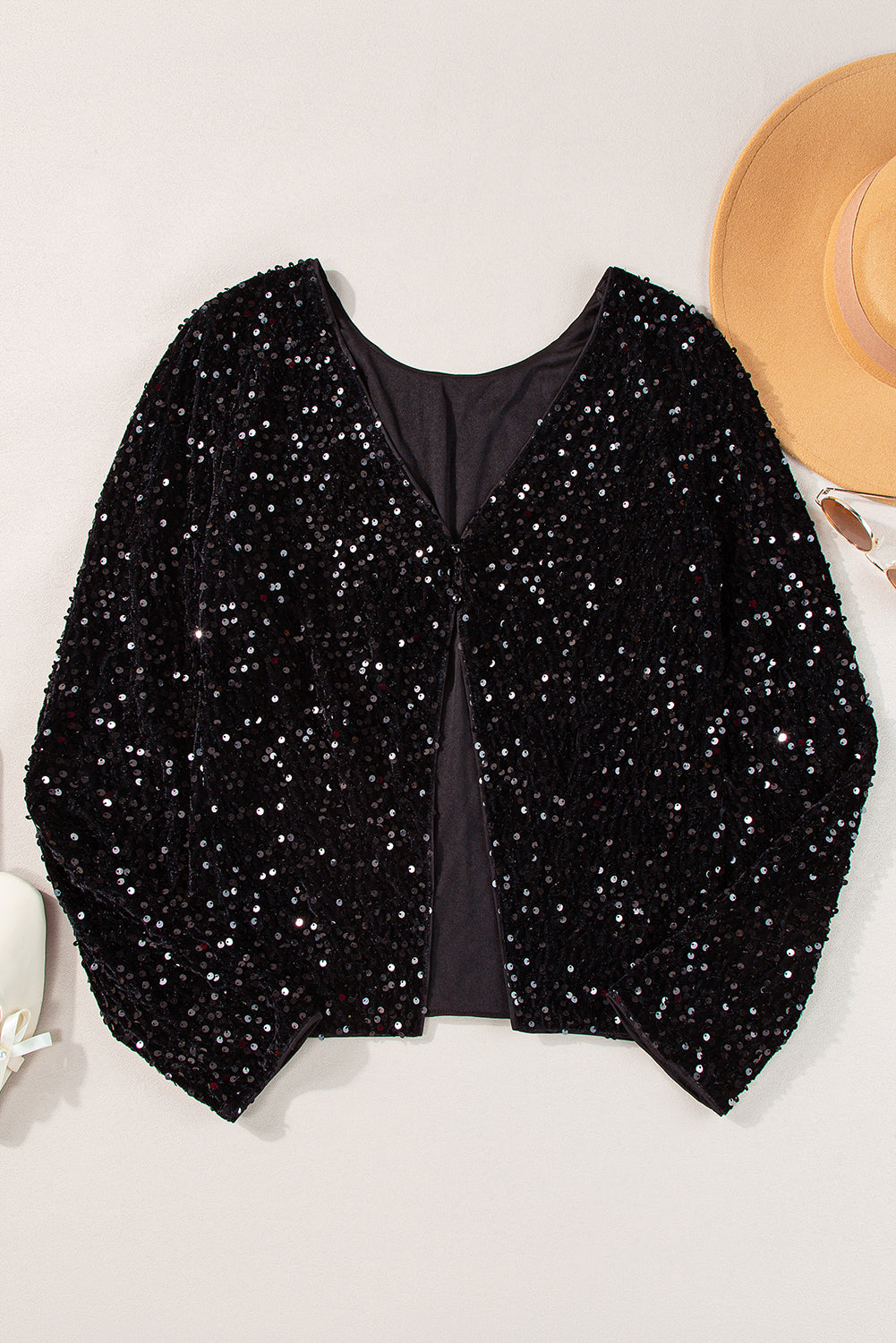 Sequin Long-Sleeved Cutout Back Top