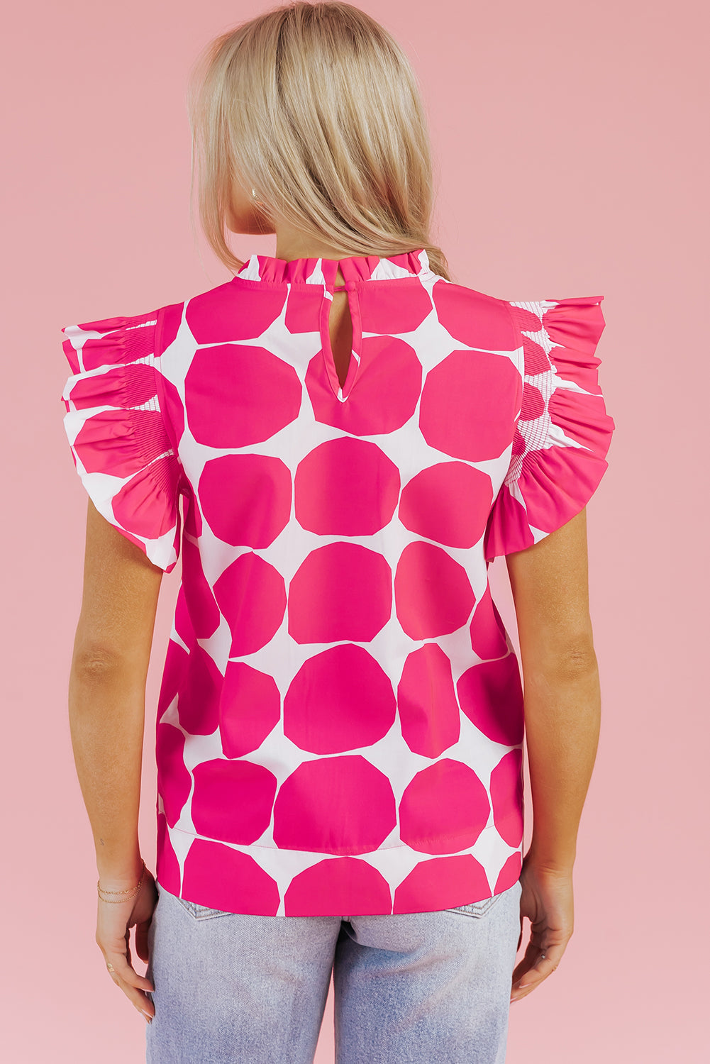 Rose Bubblegum Pattern Flutter Sleeve Top