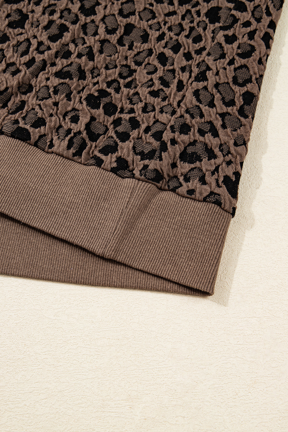 Rib-Knit Trim Leopard-Print Long-Sleeved Top
