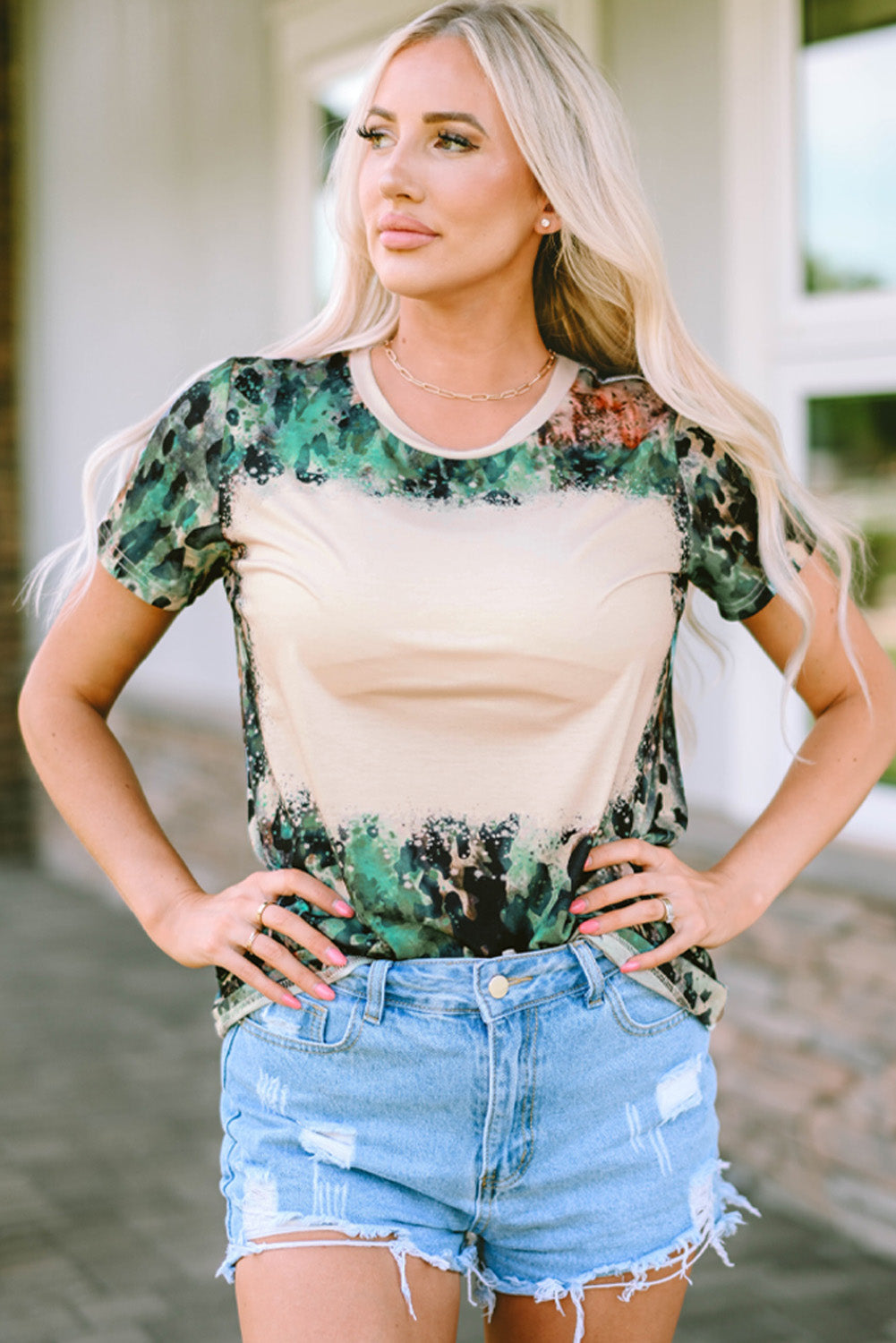 Women's T Shirt with Blank Graphic-Print Dyed Print