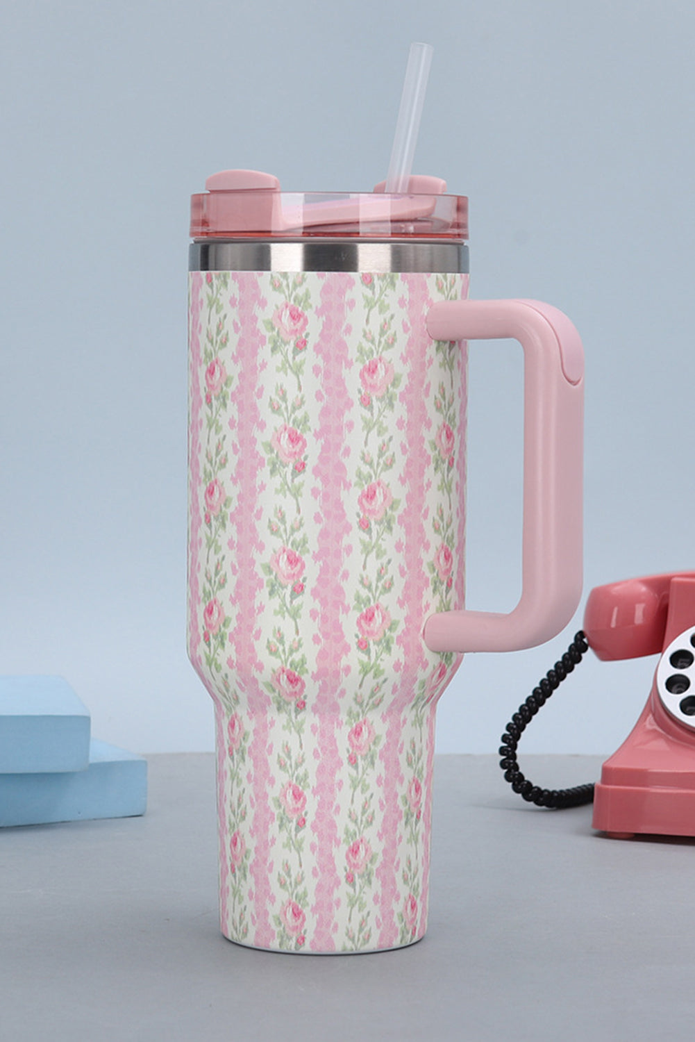 Print Large Flower Large Insulated Tumbler with Handle 40oz