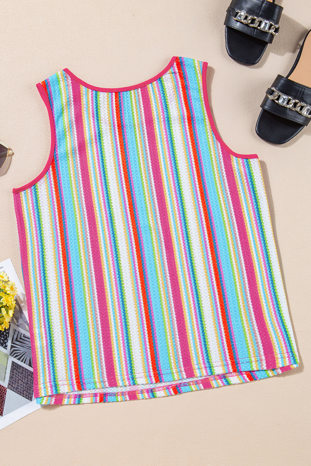 Women's Tank Top Featuring Rainbow Knitted Button