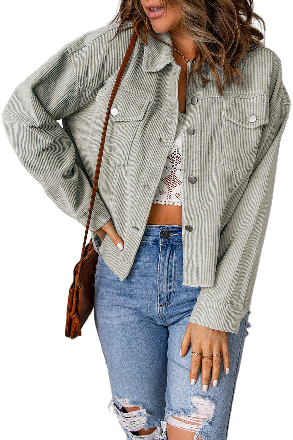 Women's Jacket with Raw-Edge Flap Cropped