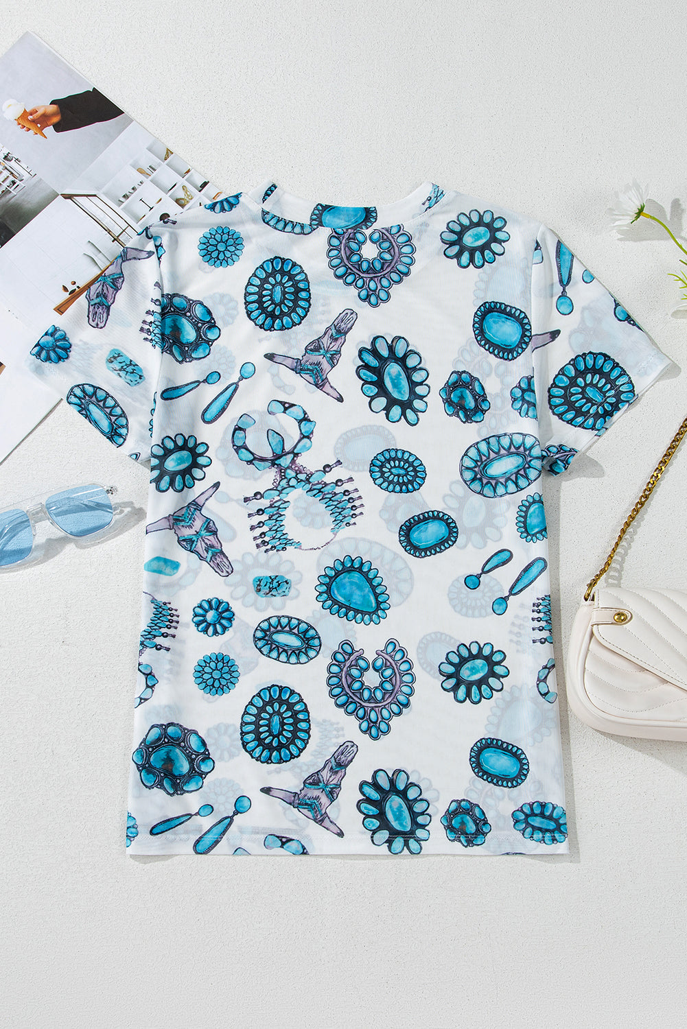Western Turquoise Printed Slim Fit Tee